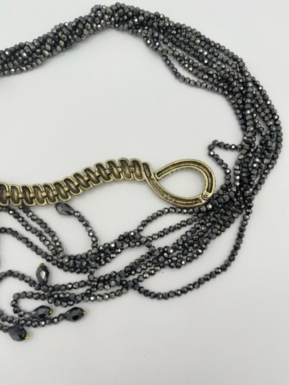 Heidi Daus NWOT Sleek and Sophisticated Art Deco Hematite Beaded Lariat Jewelry - Picture 5 of 9